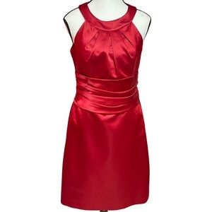 David’s Bridal Sz 8 Chic Strapless Halter Dress Red Satin Midi
